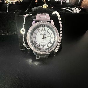 Silver Diamond Watch + luxury bracelets